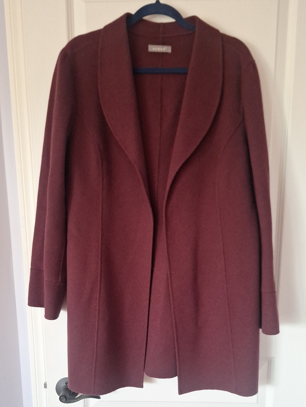 Kenar Open-Front Wool Coatigan in Wine-Burgundy